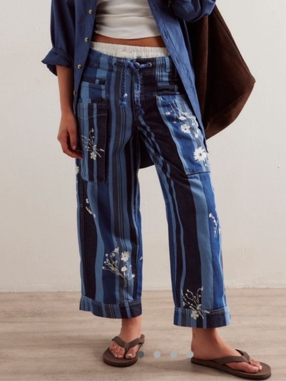 Free People Striped Floral Cargo Pants Large